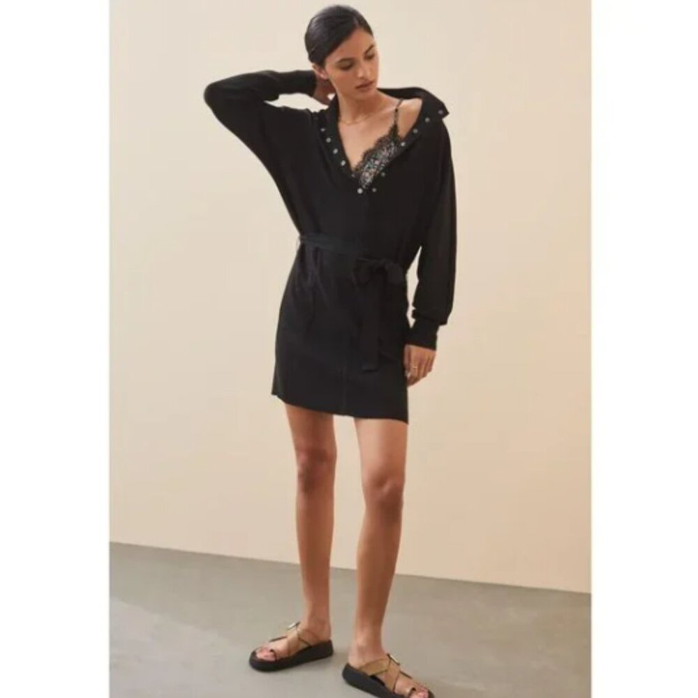 Anthropologie Daily Practice Knit Polo Dress Long Sleeve Black Size XS Petite